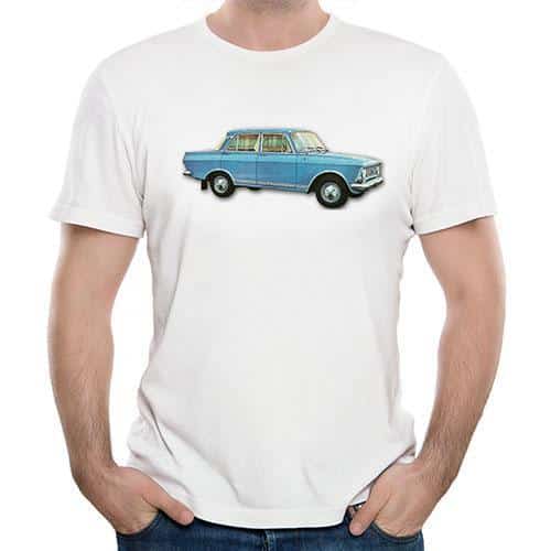 Retro tričko s potiskem – auto moskvič - modrý