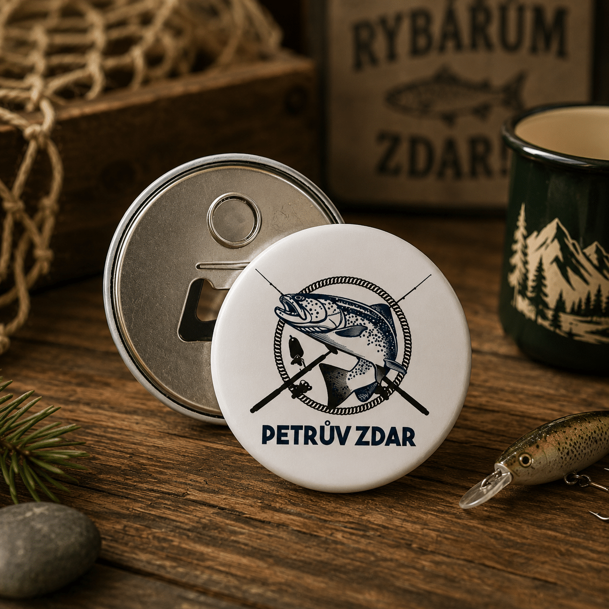 91e9e116-f73d-4310-8629-ee4c962c62c6 Button - placka s otvírákem 55 mm pro rybáře - Obrázek 1