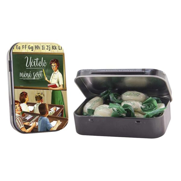 Větrové bonbony v plechové krabičce pro učitele