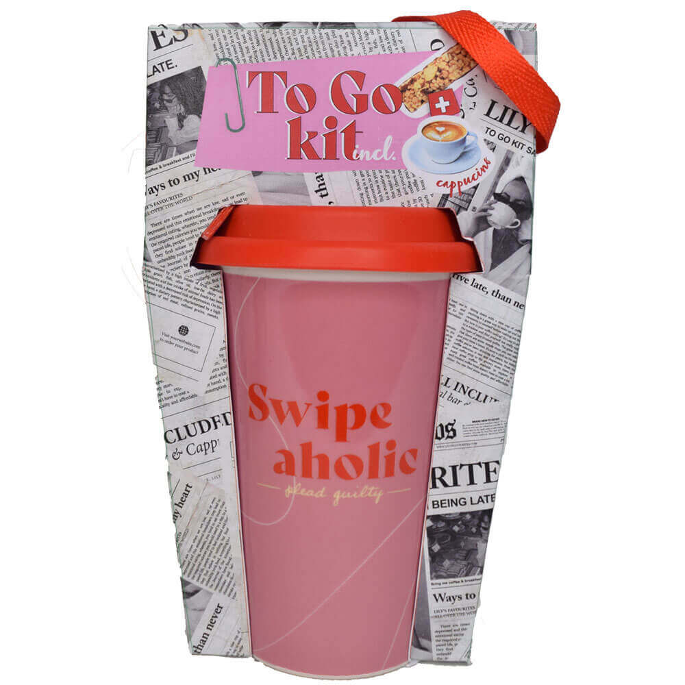 hrnek To Go s cappuccino a cereální tyčinkou - růžový