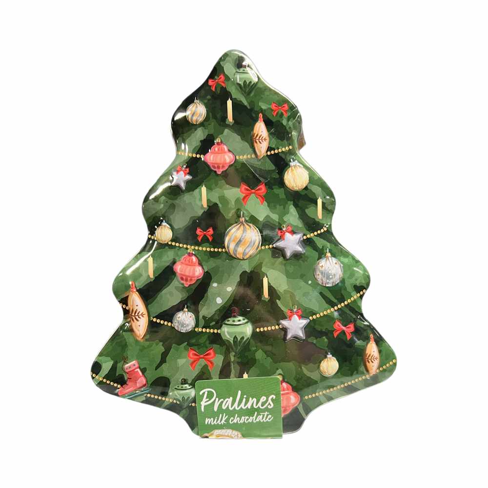 Čokoládové pralinky v plechové doze- vánoční stromek