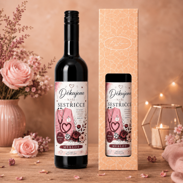 Dárkové červené víno Merlot pro zdravotní sestřičku