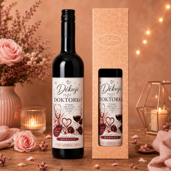 Dárkové červené víno Merlot pro paní doktorku