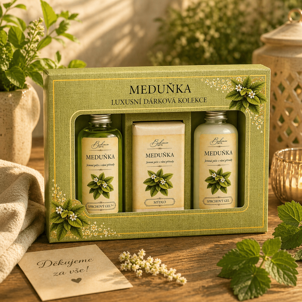 BG DB sprchový gel 100ml, tuhé mýdlo 100 g a sprchový gel 2v1 100 ml - meduňka
