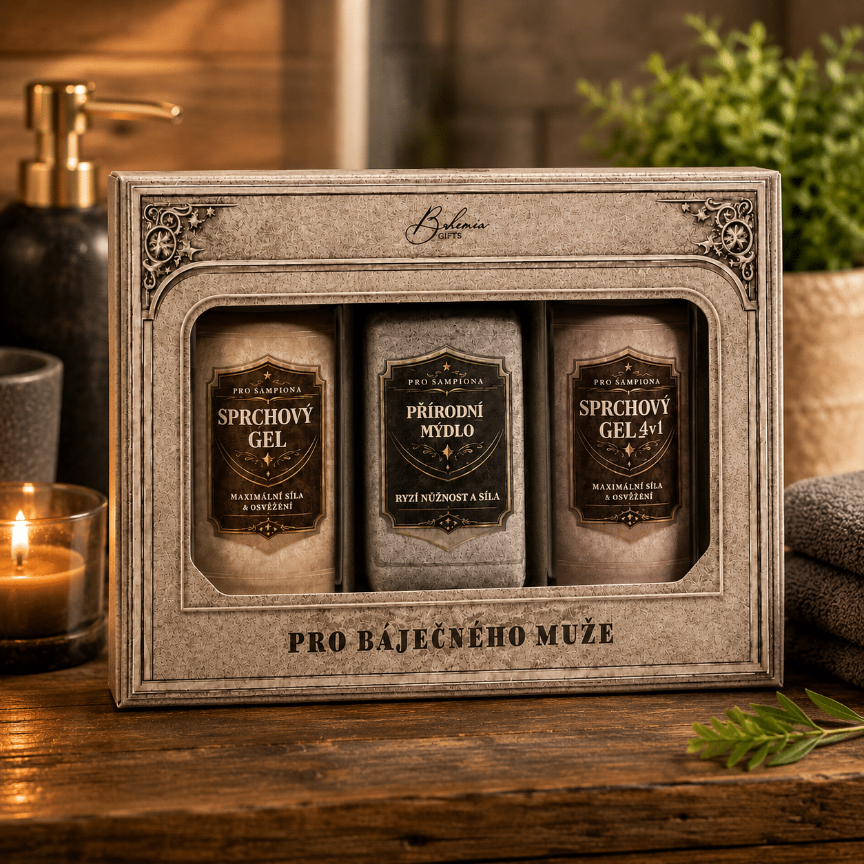 BG DB sprchový gel 100ml, tuhé mýdlo 100 g a sprchový gel 4v1 100 ml - Pro báječného muže