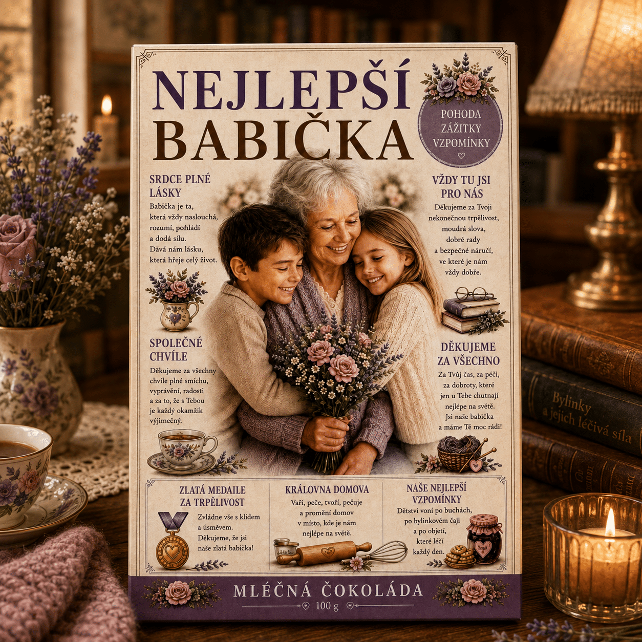 BC260274 Dárková mléčná čokoláda 100 g 21x13,5 cm - Nejlepší babička - Obrázek 1