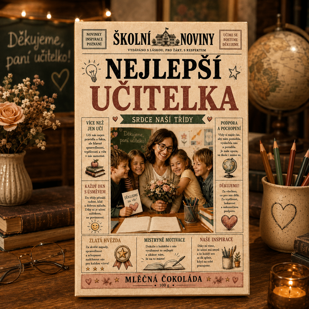 BC260275 Dárková mléčná čokoláda 100 g 21x13,5 cm - Nejlepší učitelka - Obrázek 1