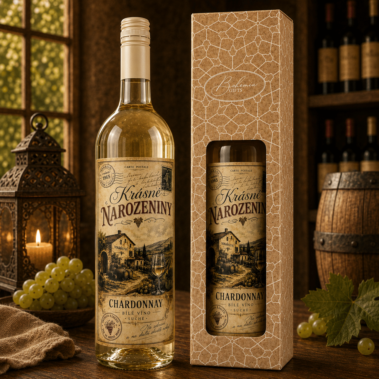 BC260327 Dárkové bílé víno 0,75 l - Chardonnay - Krásné narozeniny - Obrázek 1