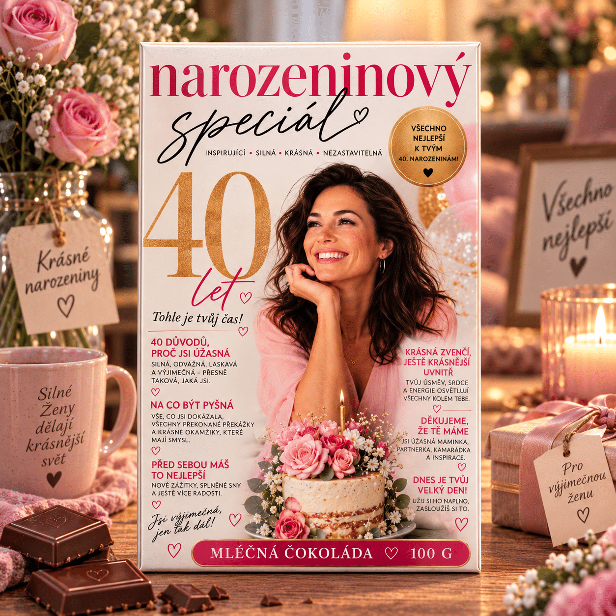 BC260266 Dárková mléčná čokoláda 100 g 21x13,5 cm - narozeninový speciál 40 - Obrázek 1