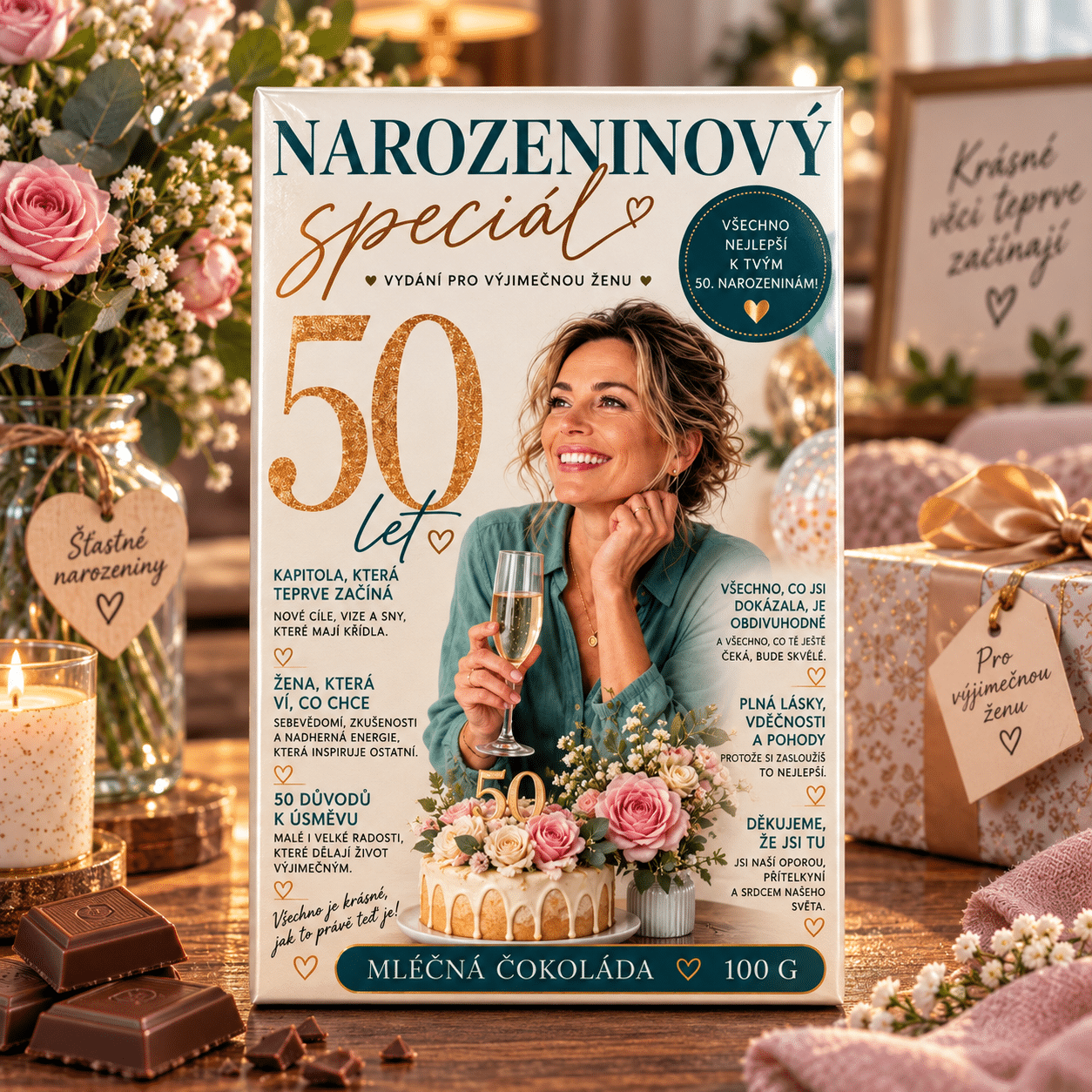 BC260267 Dárková mléčná čokoláda 100 g 21x13,5 cm - narozeninový speciál 50 - Obrázek 1
